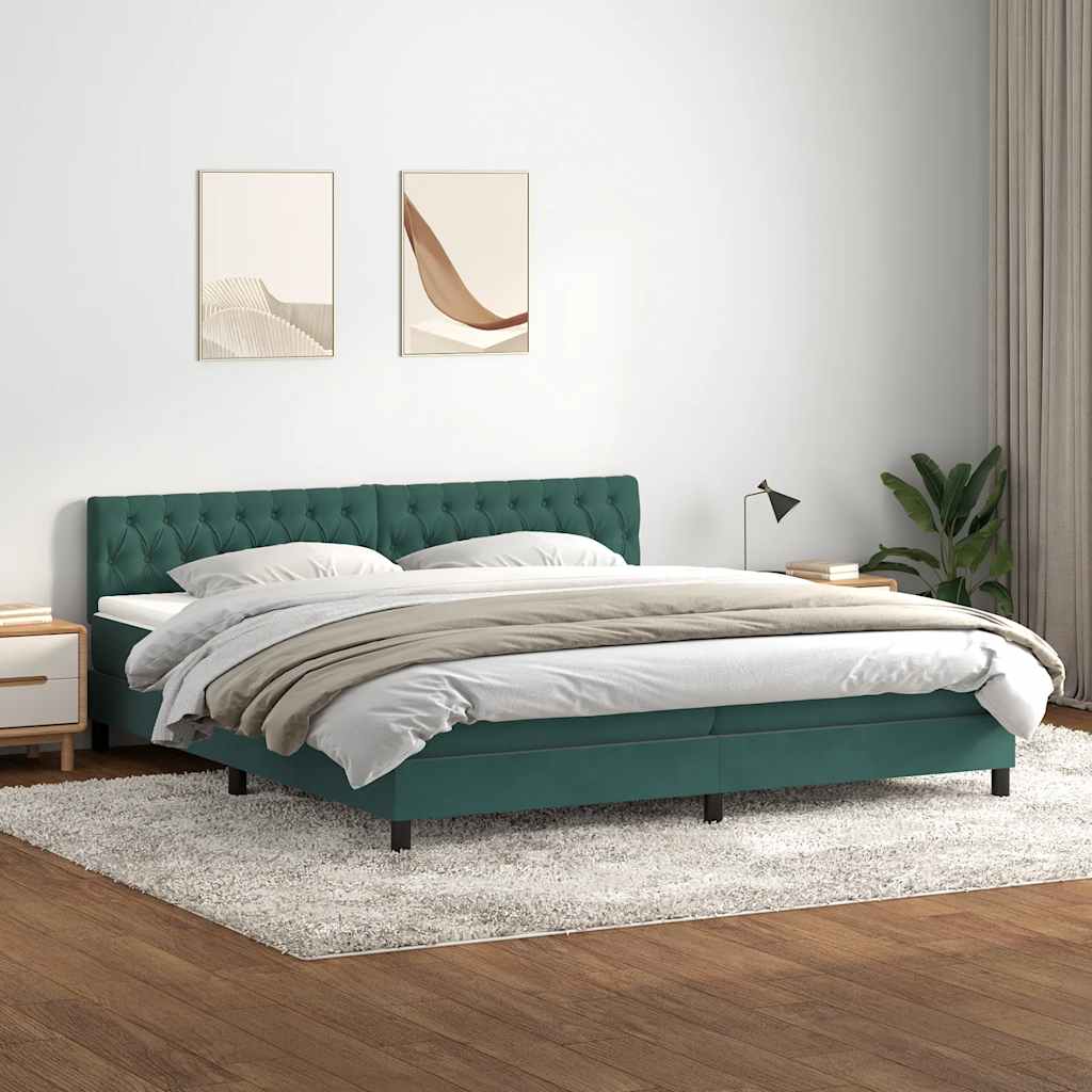 vidaXL Boxspringbett mit Matratze Dunkelgrün 180x210 cm Samt