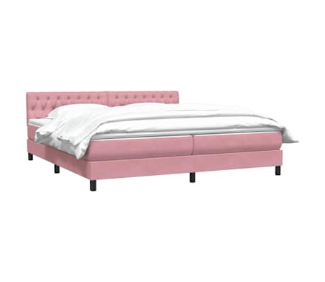 vidaXL Boxspringbett mit Matratze Rosa 180x210 cm Samt