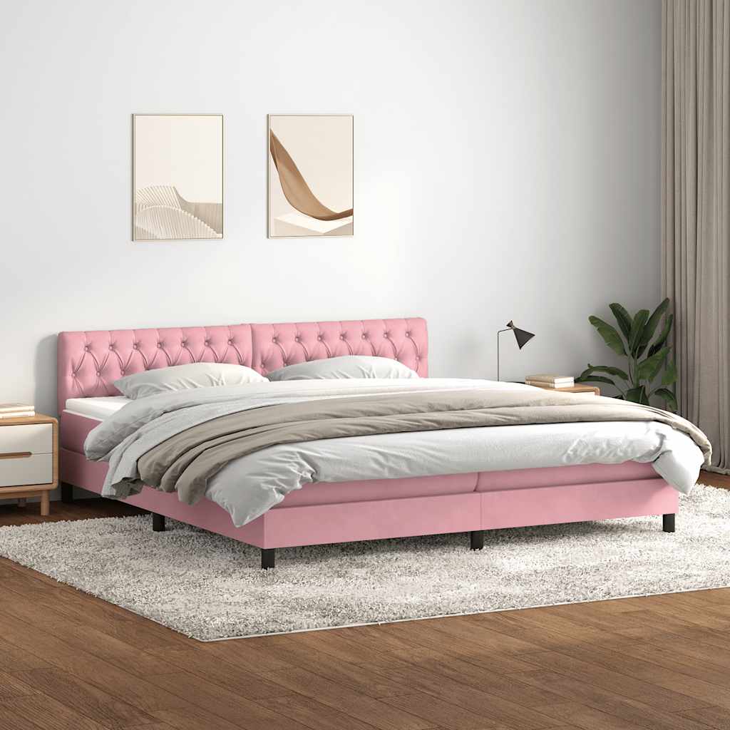 vidaXL Boxspringbett mit Matratze Rosa 180x210 cm Samt