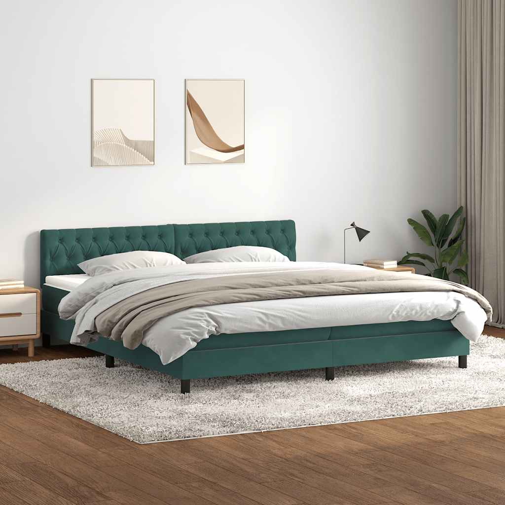 vidaXL Pat box spring cu saltea, verde închis, 200x210 cm, catifea