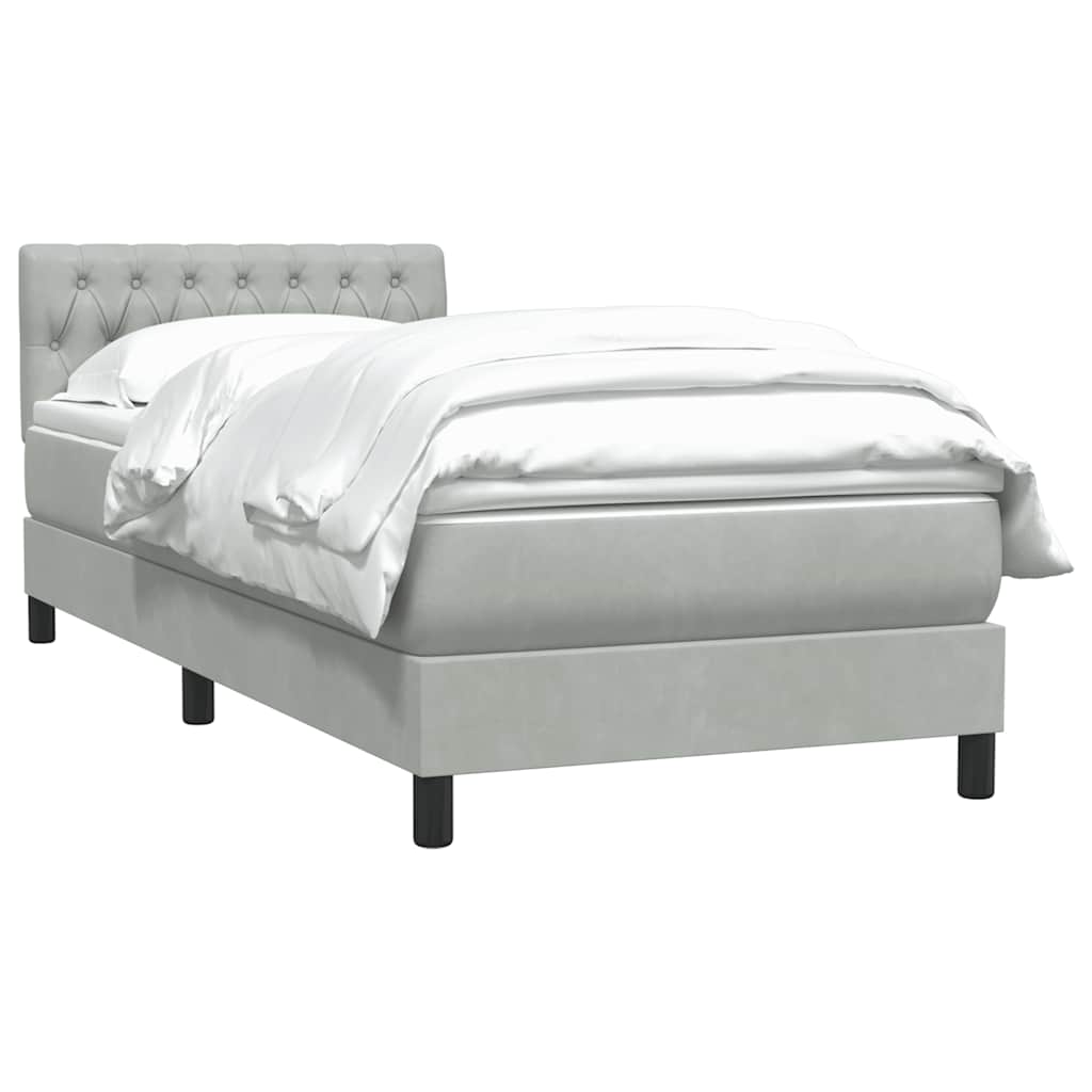 vidaXL Boxspring met matras fluweel lichtgrijs 80x220 cm afbeelding