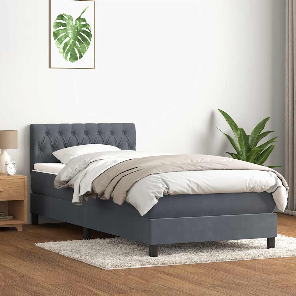 vidaXL Pat box spring cu saltea, gri închis, 100x220 cm, catifea