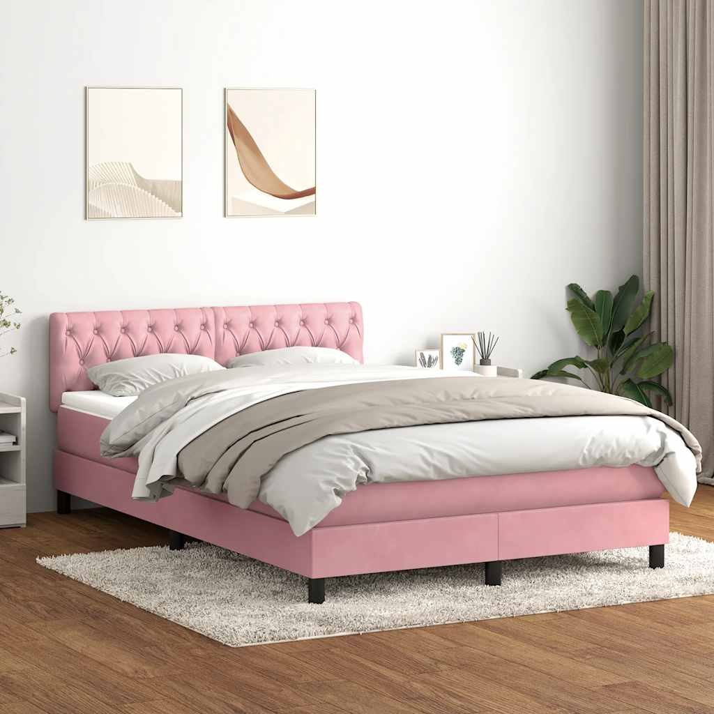 vidaXL Boxspringbett mit Matratze Rosa 140x220 cm Samt