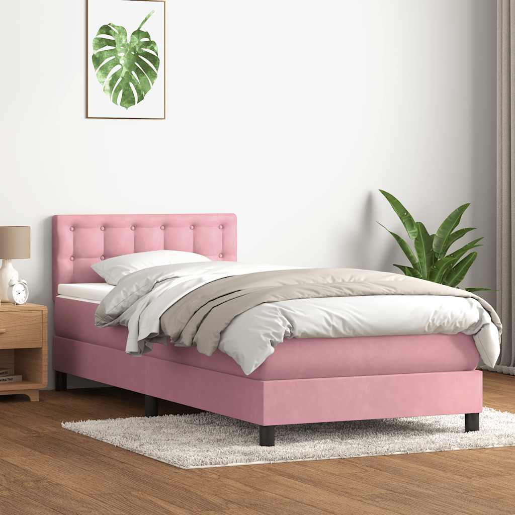 vidaXL Boxspringbett mit Matratze Rosa 80x210 cm Samt