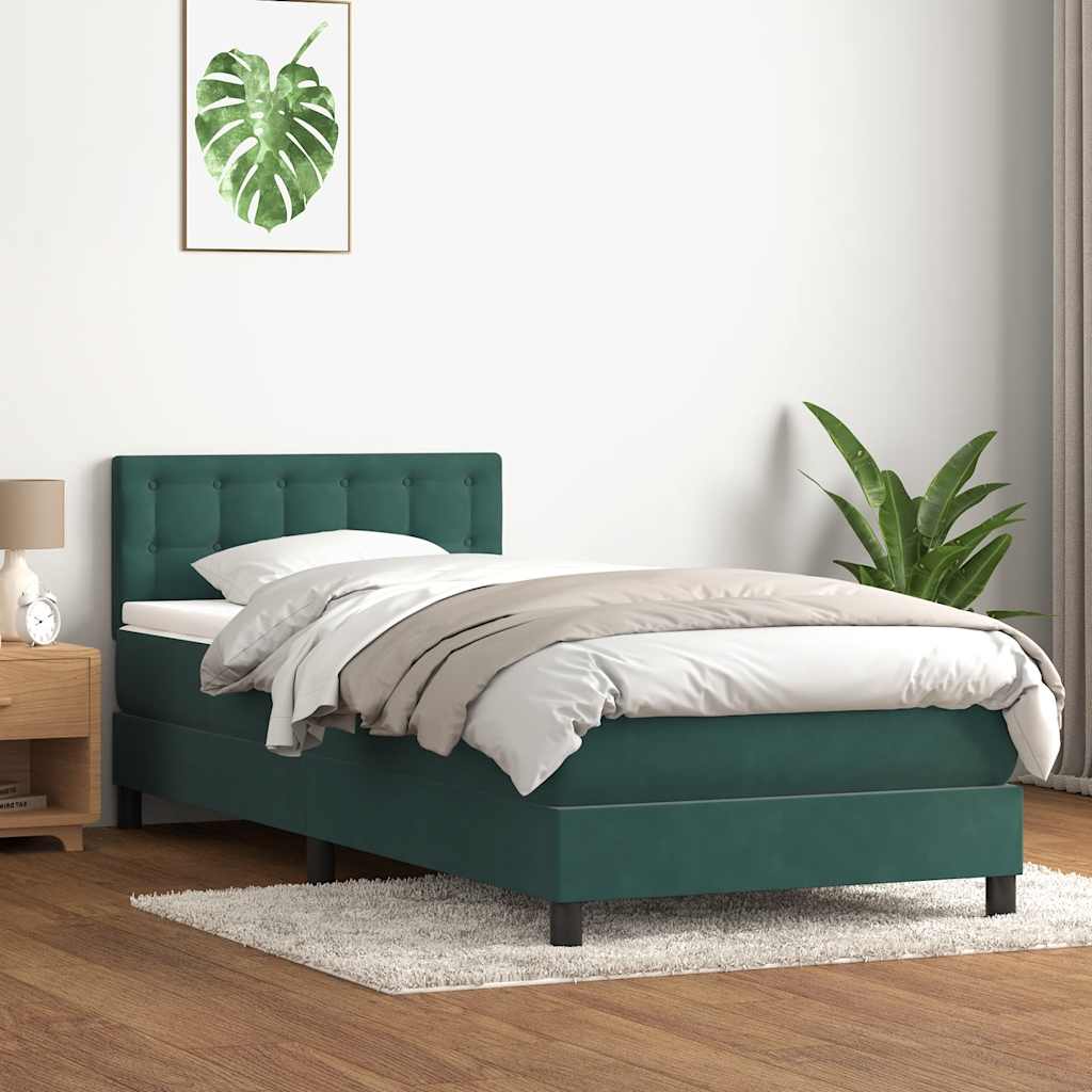 vidaXL Pat box spring cu saltea, verde închis, 90x210 cm, catifea