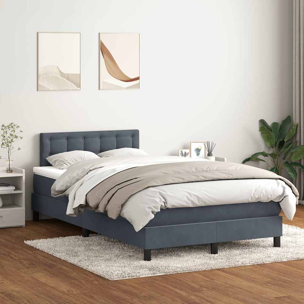 vidaXL Boxspringbett mit Matratze Dunkelgrau 120x210 cm Samt