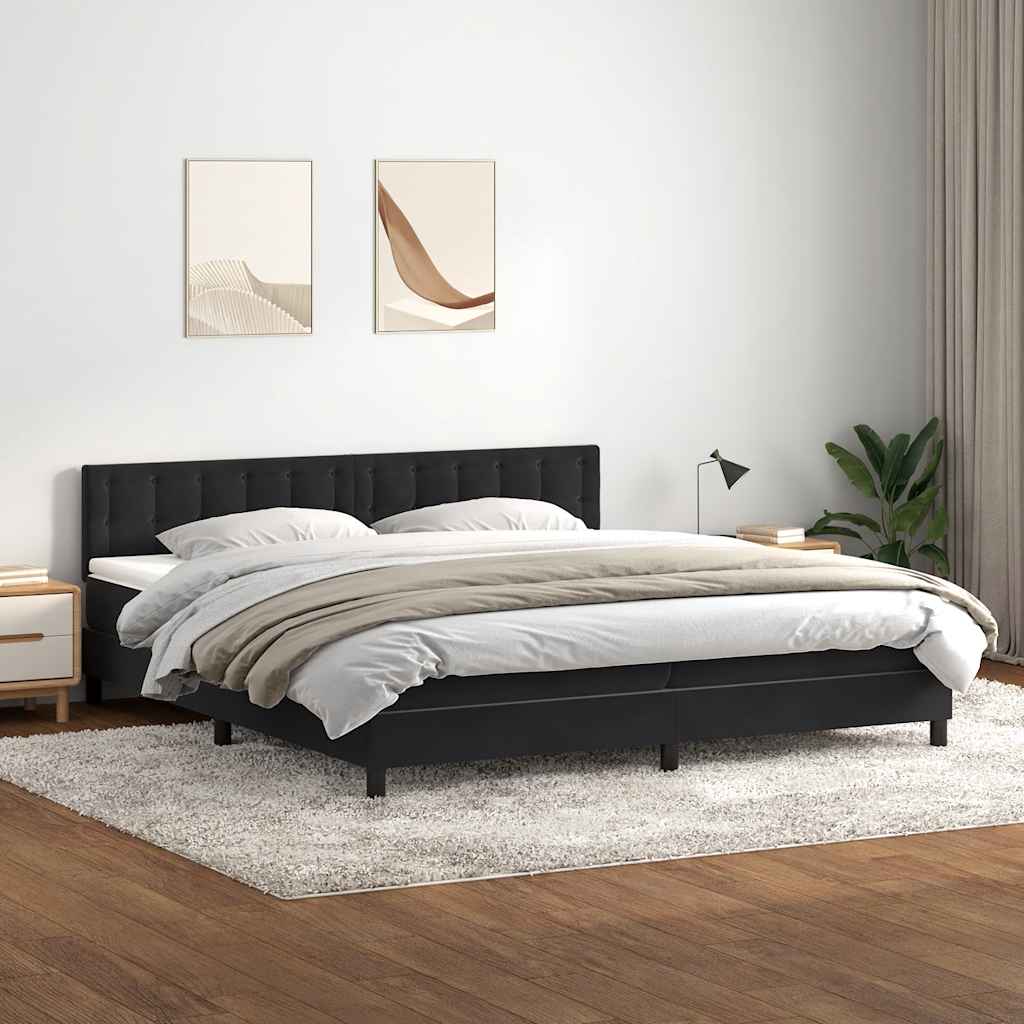 vidaXL Pat box spring cu saltea, negru, 180x210 cm, catifea