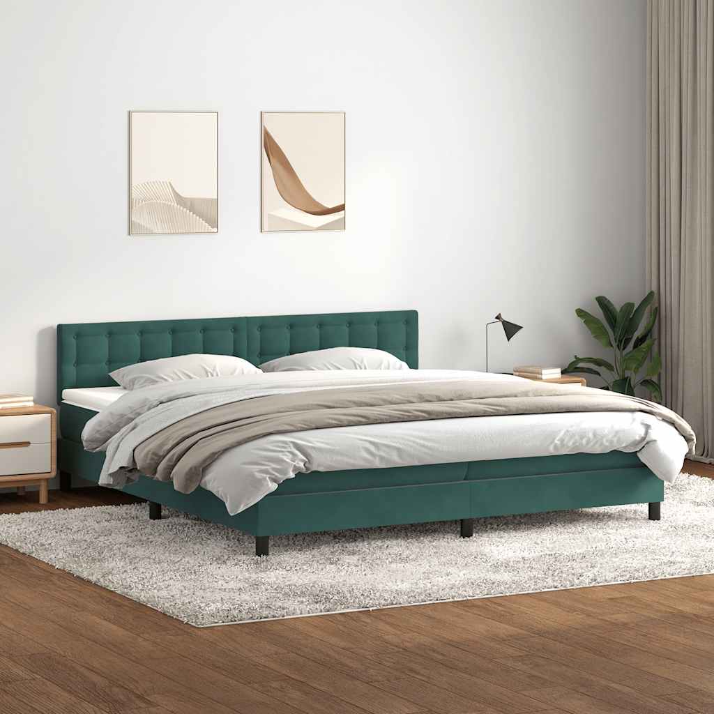 vidaXL Pat box spring cu saltea, verde închis, 200x210 cm, catifea