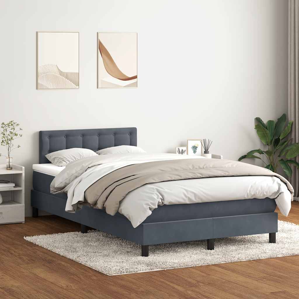 vidaXL Boxspringbett mit Matratze Dunkelgrau 120x220 cm Samt