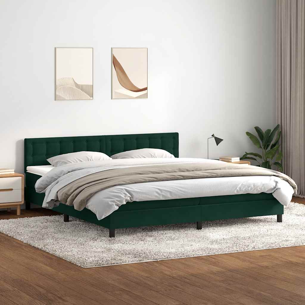 vidaXL Boxspringbett mit Matratze Dunkelgrün 180x220 cm Samt