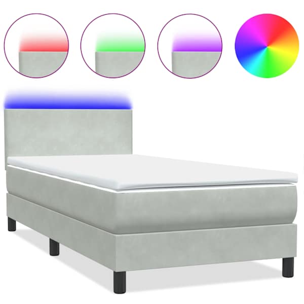 vidaXL kontinentaalvoodi madrats ja LED Helehall 80x210 cm samet