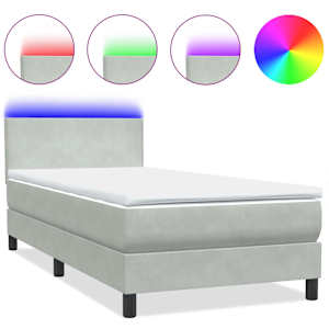 Box spring postel s matrací a LED světle šedá 80x210 cm samet - obrázek 2