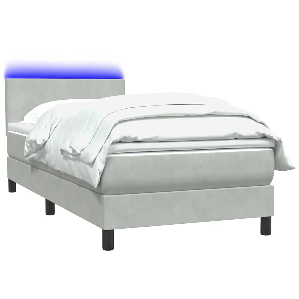 Thumbnail - vidaXL Boxspringbett mit Matratze & LED Hellgrau 80x210 cm Samt