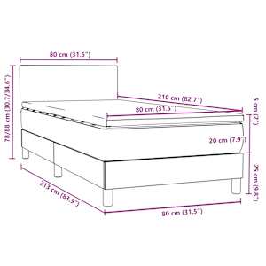 Box spring postel s matrací a LED světle šedá 80x210 cm samet - obrázek 16