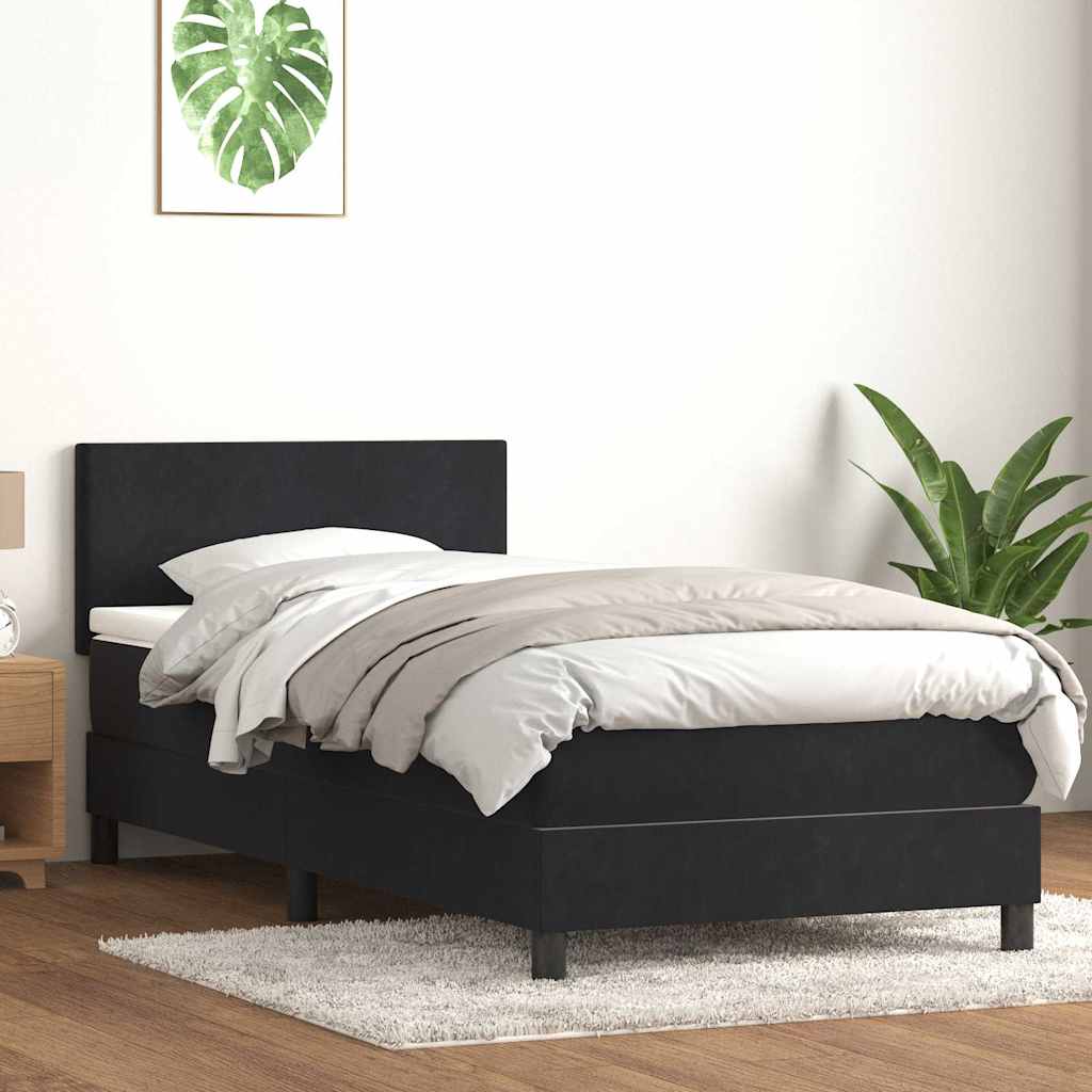 vidaXL Pat box spring cu saltea, negru, 80x210 cm, catifea