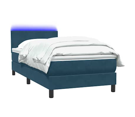 vidaXL Boxspringbett mit Matratze & LED Dunkelblau 80x210 cm Samt