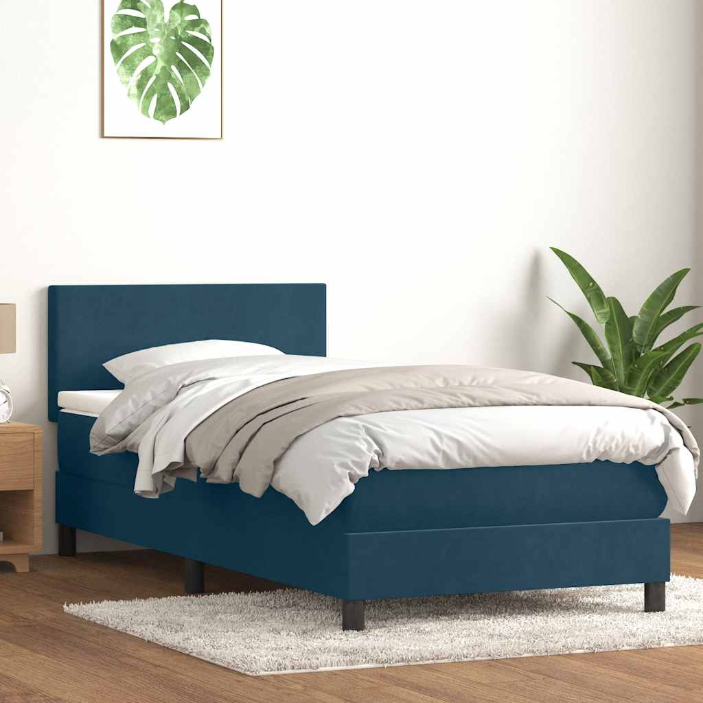 vidaXL Pat cu arcuri cu saltea și LED, albastru închis, 80x210 cm, catifea