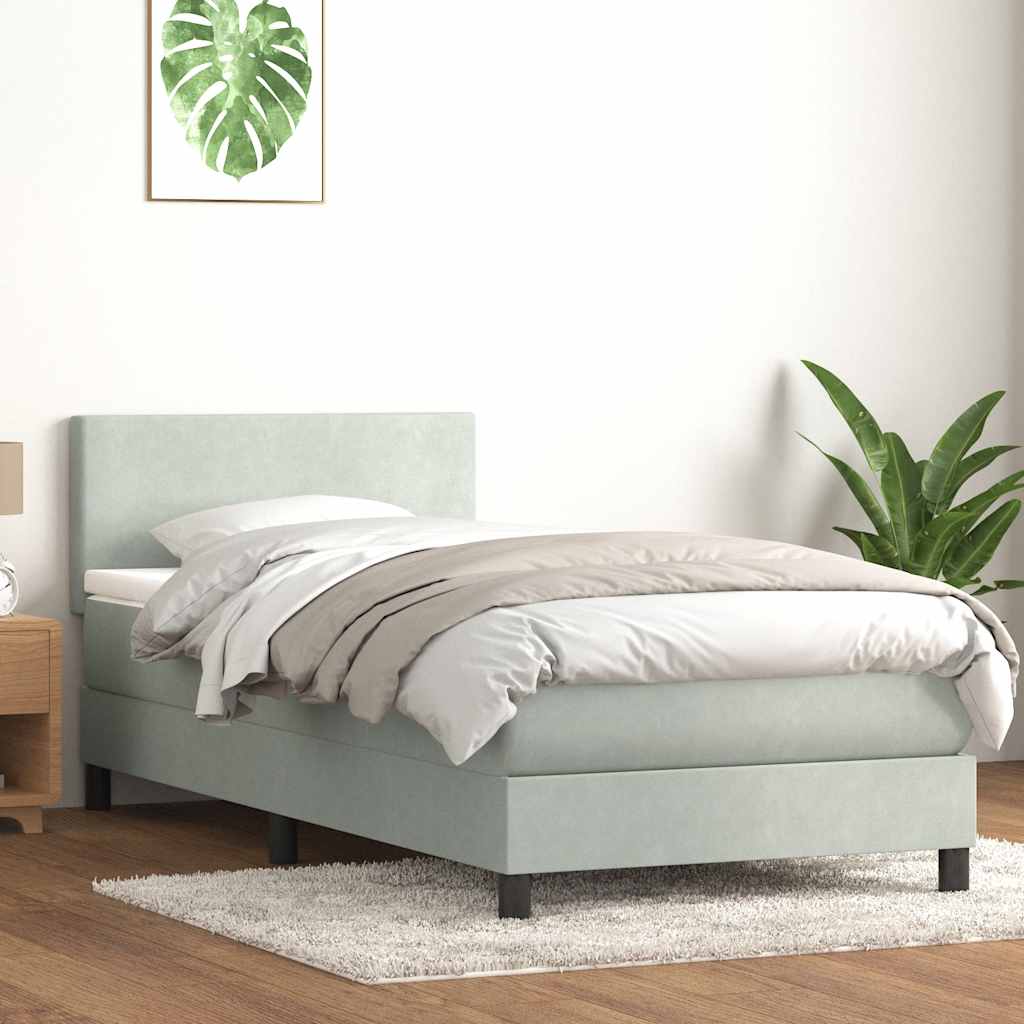 vidaXL Pat cu arcuri cu saltea și LED, gri deschis, 90x210 cm, catifea