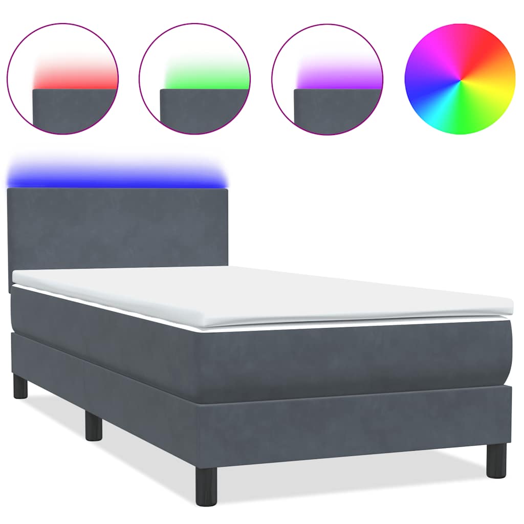 Thumbnail - vidaXL Boxspringbett mit Matratze & LED Dunkelgrau 90x210 cm Samt