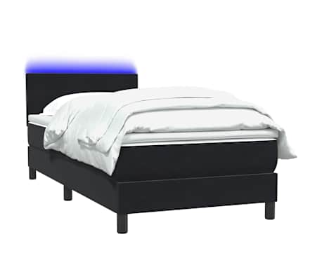 vidaXL Cama box spring c/ colch&atilde;o e LED 90x210 cm veludo preto