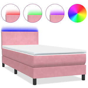 Box spring postel s matrací a LED růžová 90x210 cm samet - obrázek 2