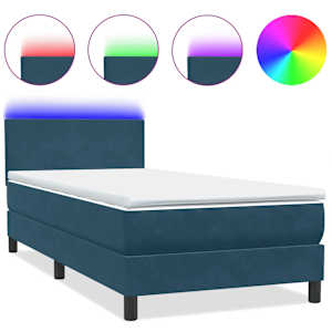 Box spring postel s matrací a LED tmavě modrá 100x210 cm samet - obrázek 2