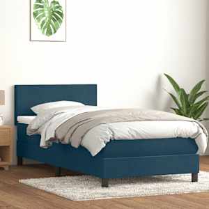 Box spring postel s matrací a LED tmavě modrá 100x210 cm samet - obrázek 1