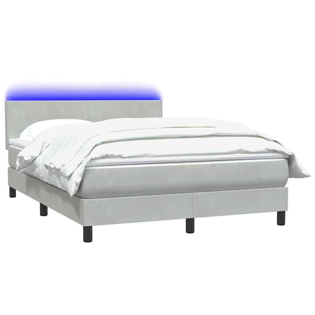 Thumbnail - vidaXL Boxspringbett mit Matratze & LED Hellgrau 140x210 cm Samt