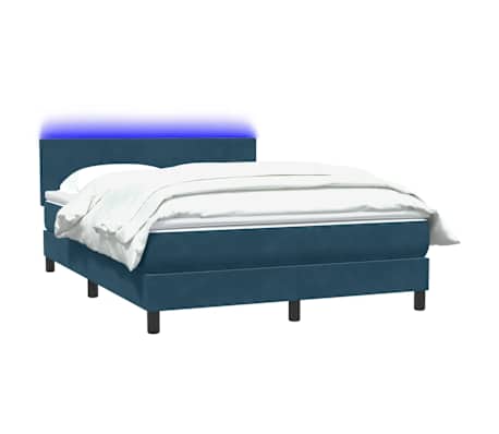 vidaXL Sommier &agrave; lattes de lit et matelas et LED bleu fonc&eacute; 140x210cm velours