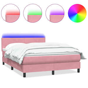 Box spring postel s matrací a LED růžová 140x210 cm samet - obrázek 2