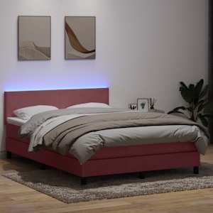 Box spring postel s matrací a LED růžová 140x210 cm samet - obrázek 4