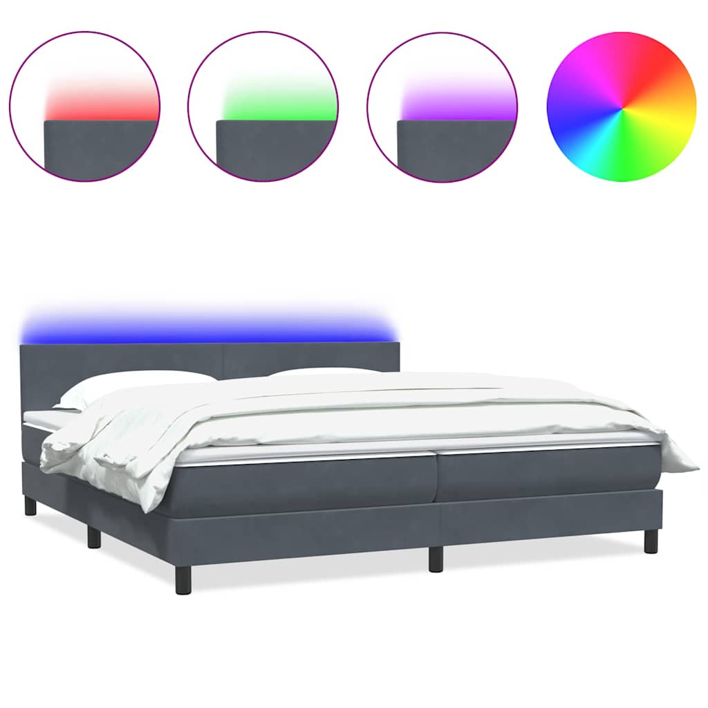 vidaXL Box spring postel s matrací a LED tmavě šedá 180x210 cm samet