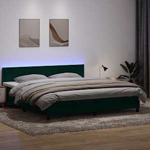 Box spring postel s matrací a LED tmavě zelená 200x210 cm samet - obrázek 1