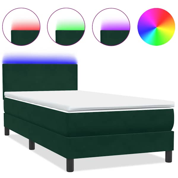 vidaXL kontinentaalvoodi madrats ja LED Tumeroheline 80x220 cm samet