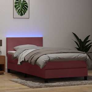 Box spring postel s matrací a LED růžová 80x220 cm samet - obrázek 4