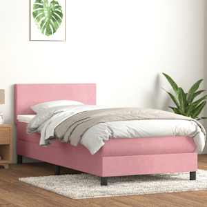 Box spring postel s matrací a LED růžová 80x220 cm samet - obrázek 1