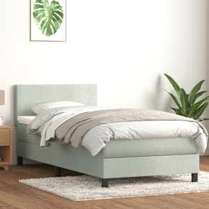 Box spring postel s matrací a LED Světle šedá 90x220 cm Samet - obrázek 1