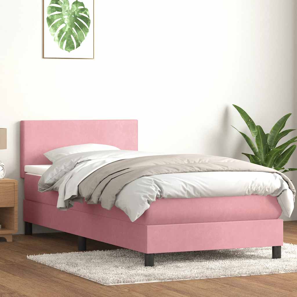 vidaXL Pat cu arcuri cu saltea și LED, roz, 90x220 cm, catifea