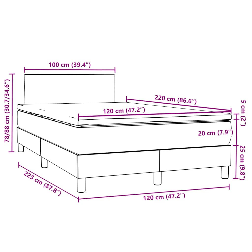 Box spring postel s matrací a LED tmavě šedá 120x220 cm samet - obrázek 16
