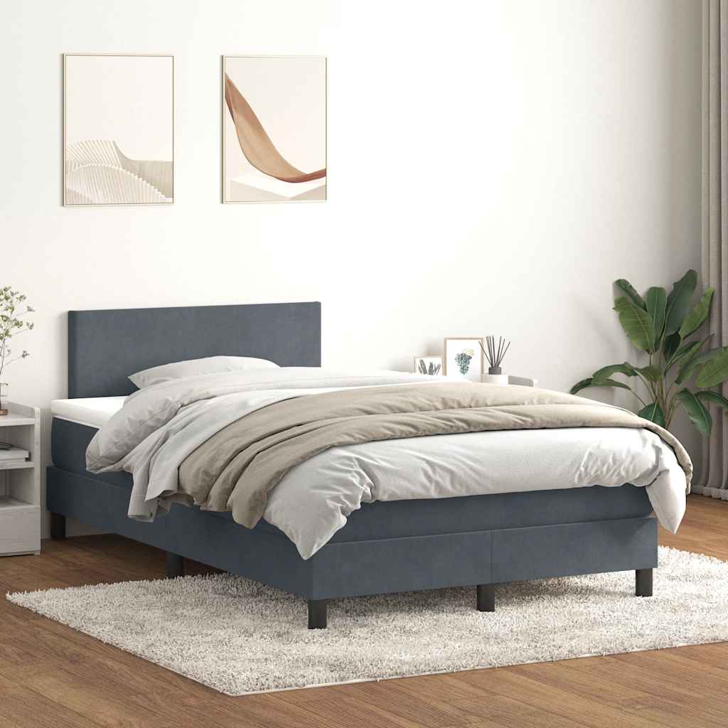vidaXL Pat cu arcuri cu saltea și LED, gri închis, 120x220 cm, catifea