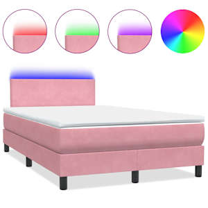 Box spring postel s matrací a LED růžová 120x220 cm samet - obrázek 2