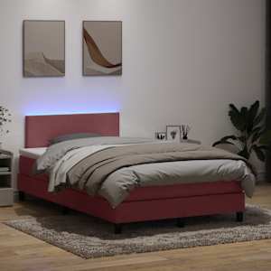 Box spring postel s matrací a LED růžová 120x220 cm samet - obrázek 4
