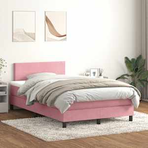 Box spring postel s matrací a LED růžová 120x220 cm samet - obrázek 1