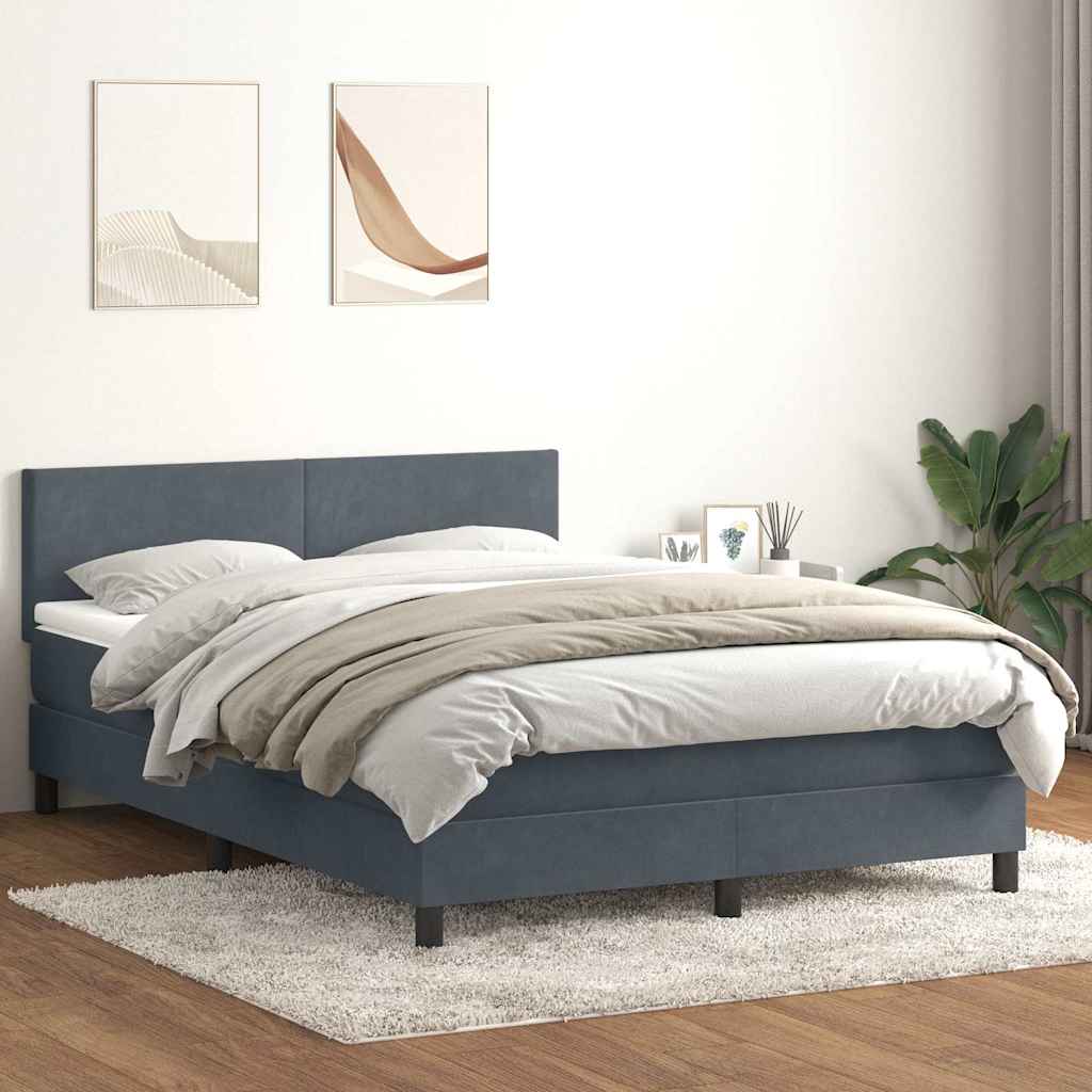 vidaXL Pat box spring cu saltea, gri închis, 140x220 cm, catifea