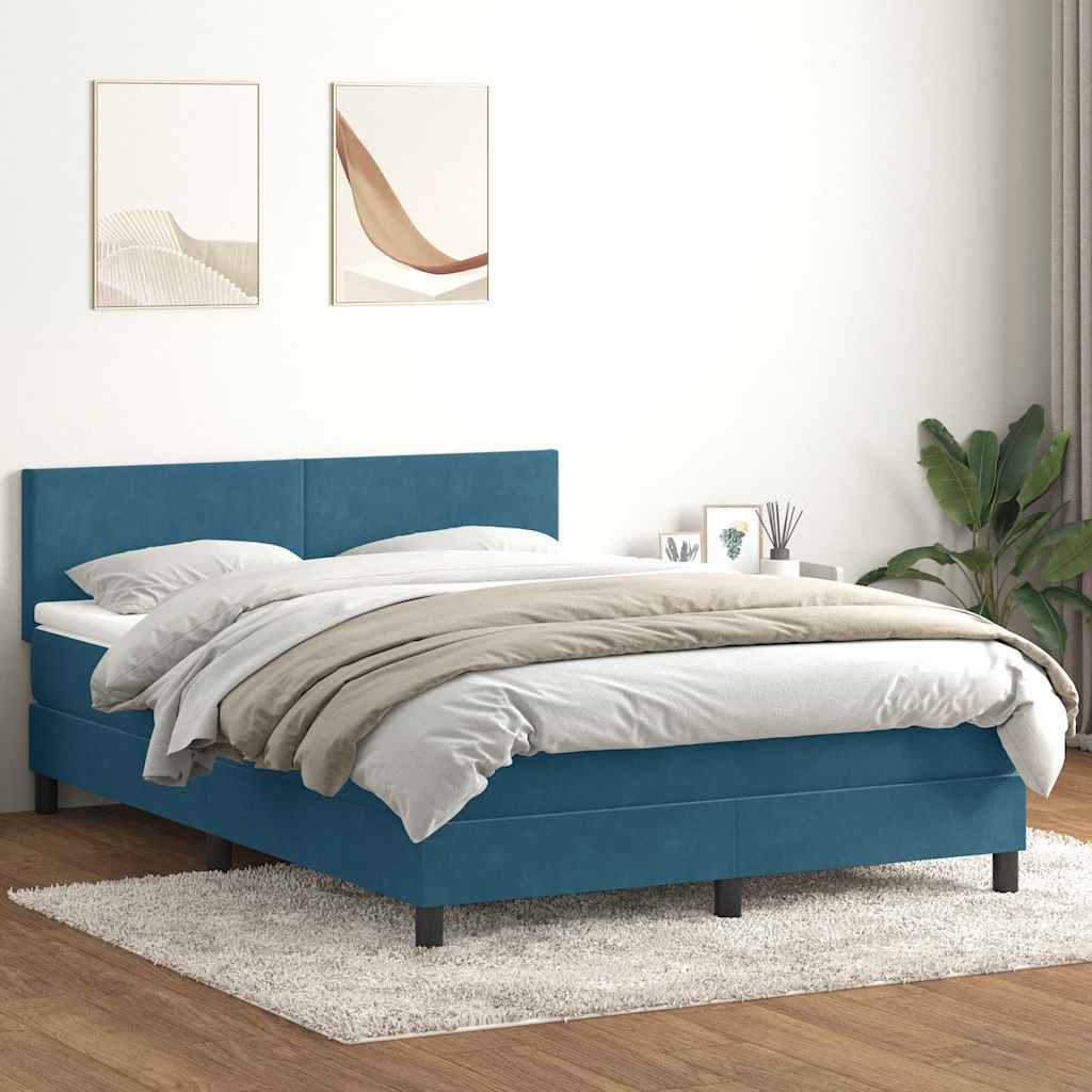 vidaXL Pat box spring cu saltea, albastru închis, 140x220 cm, catifea