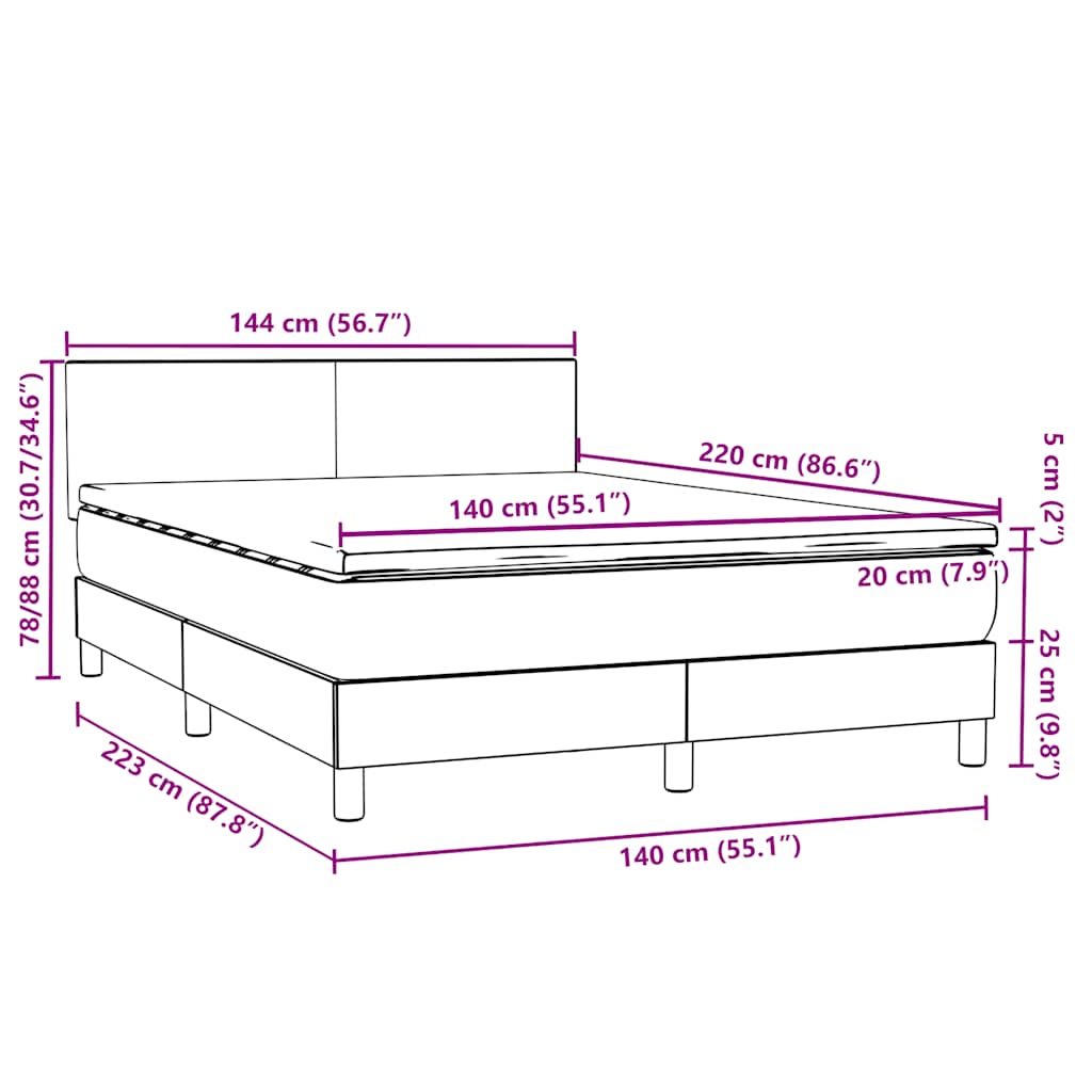 Box spring postel s matrací a LED růžová 140x220 cm samet - obrázek 16
