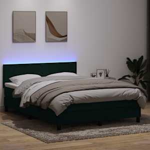 Box spring postel s matrací a LED tmavě zelená 160x220 cm samet - obrázek 4