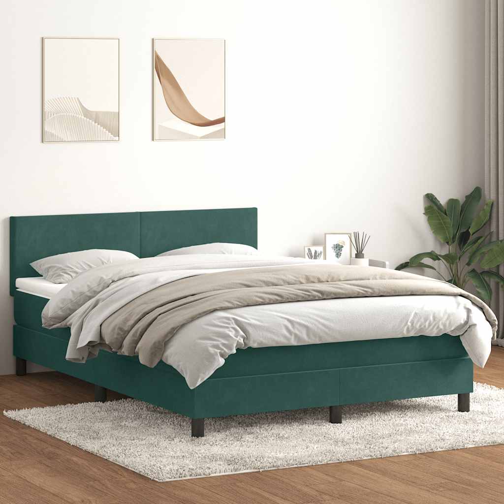 vidaXL Pat box spring cu saltea, verde închis, 160x220 cm, catifea