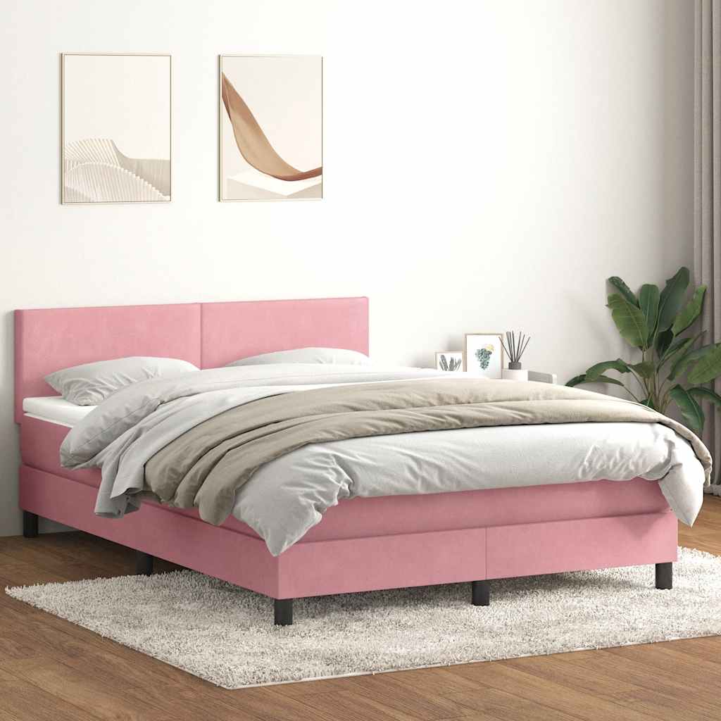 vidaXL Pat box spring cu saltea, roz, 160x220 cm, catifea