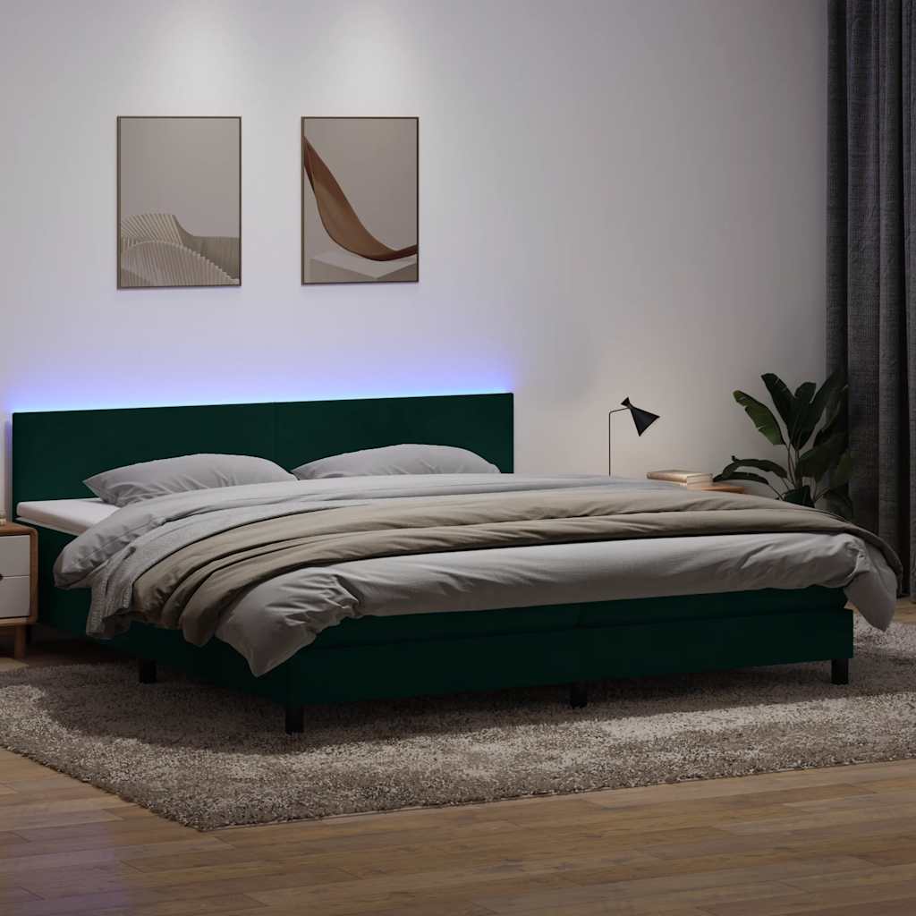 vidaXL Pat box spring cu saltea, verde închis, 200x220 cm, catifea